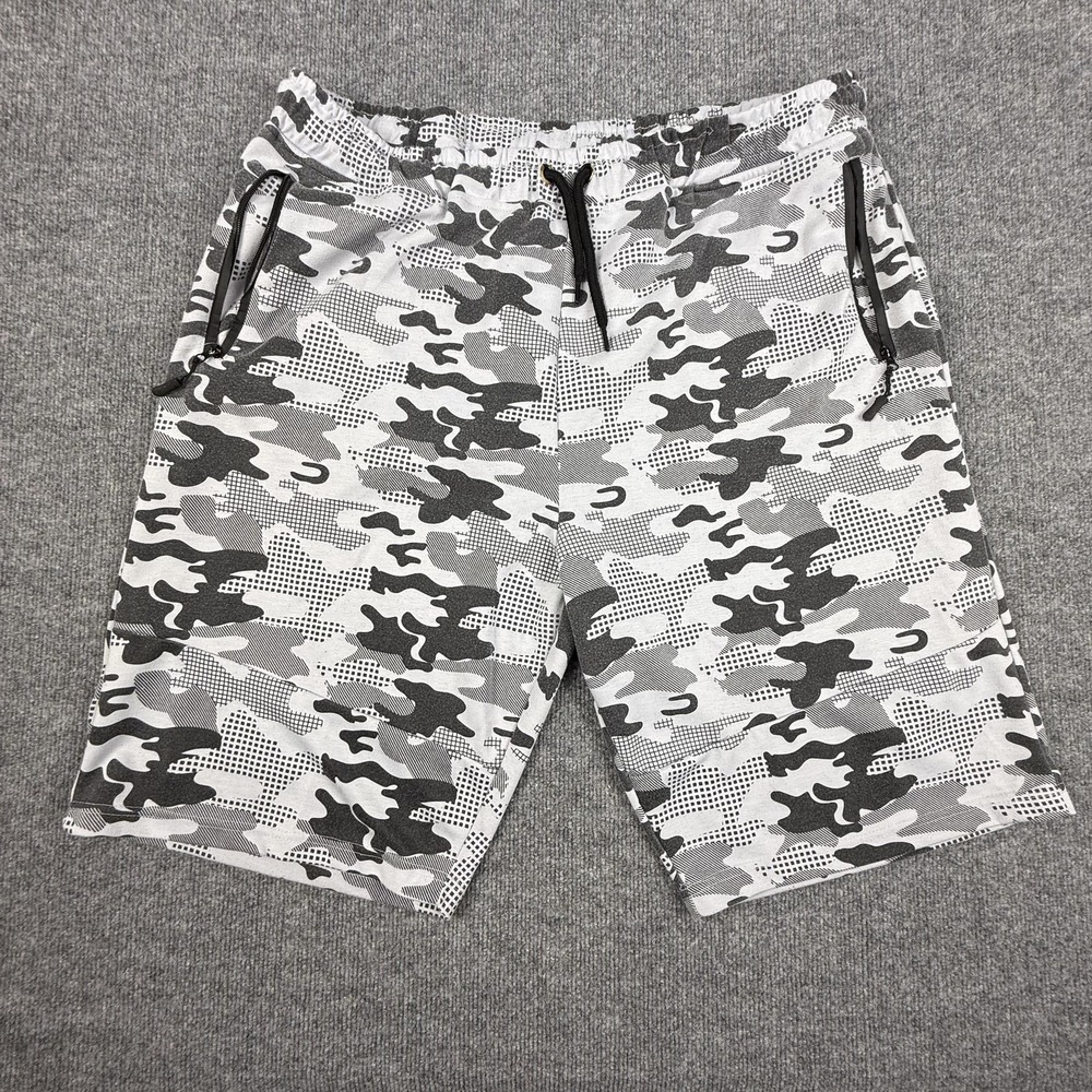 Free Planet Shorts Mens 4XL Gray Camo Jersey Athletic Big Tall Drawstring